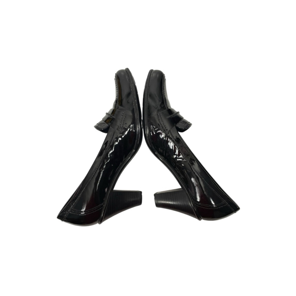 Size 9 Black Clark’s heeled loafers shiny low heel patent leather shoes - Picture 4 of 7